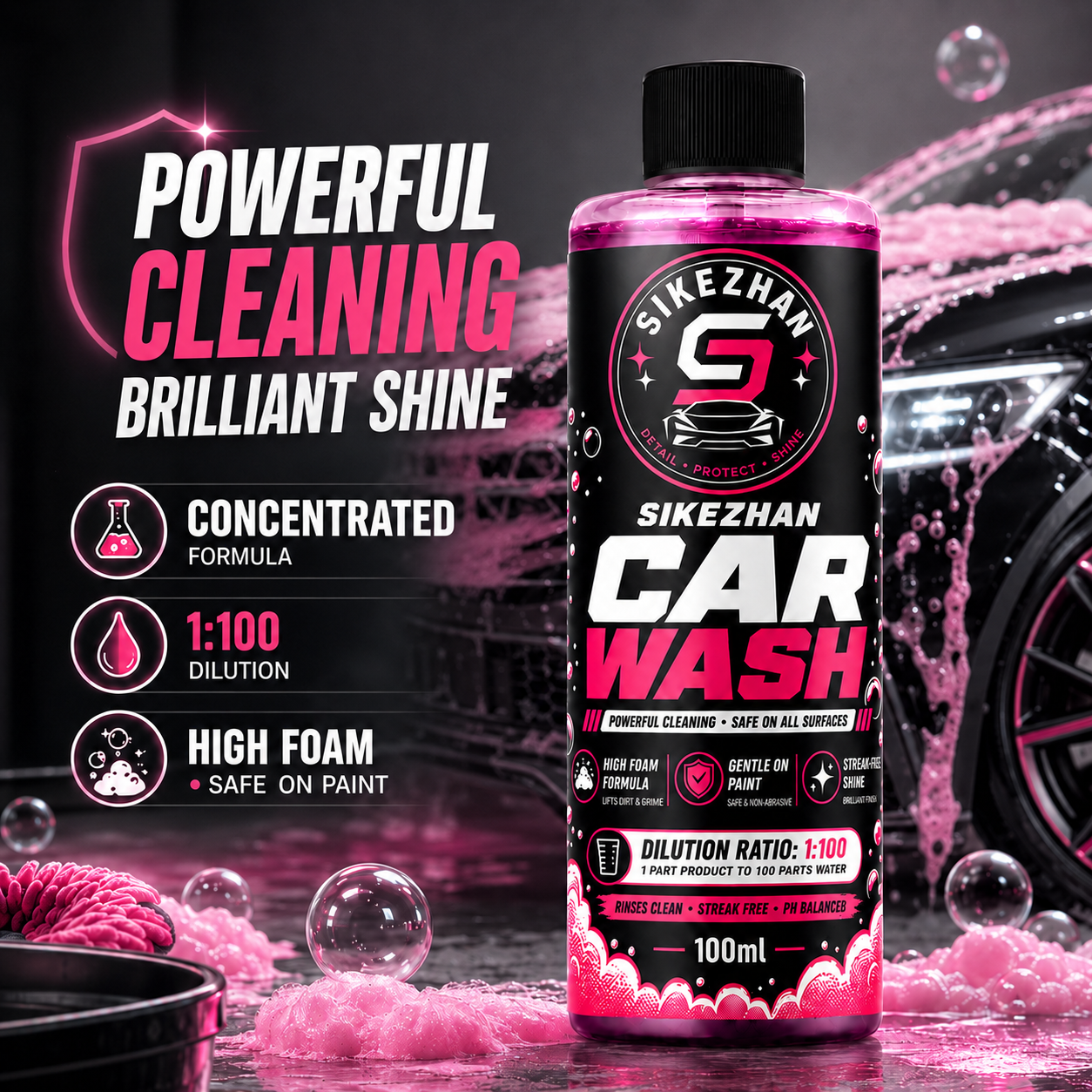 Foam Cannon Car Wash - 100ml 1:100 Konzentrierte Super-Schaum Autowaschseife für