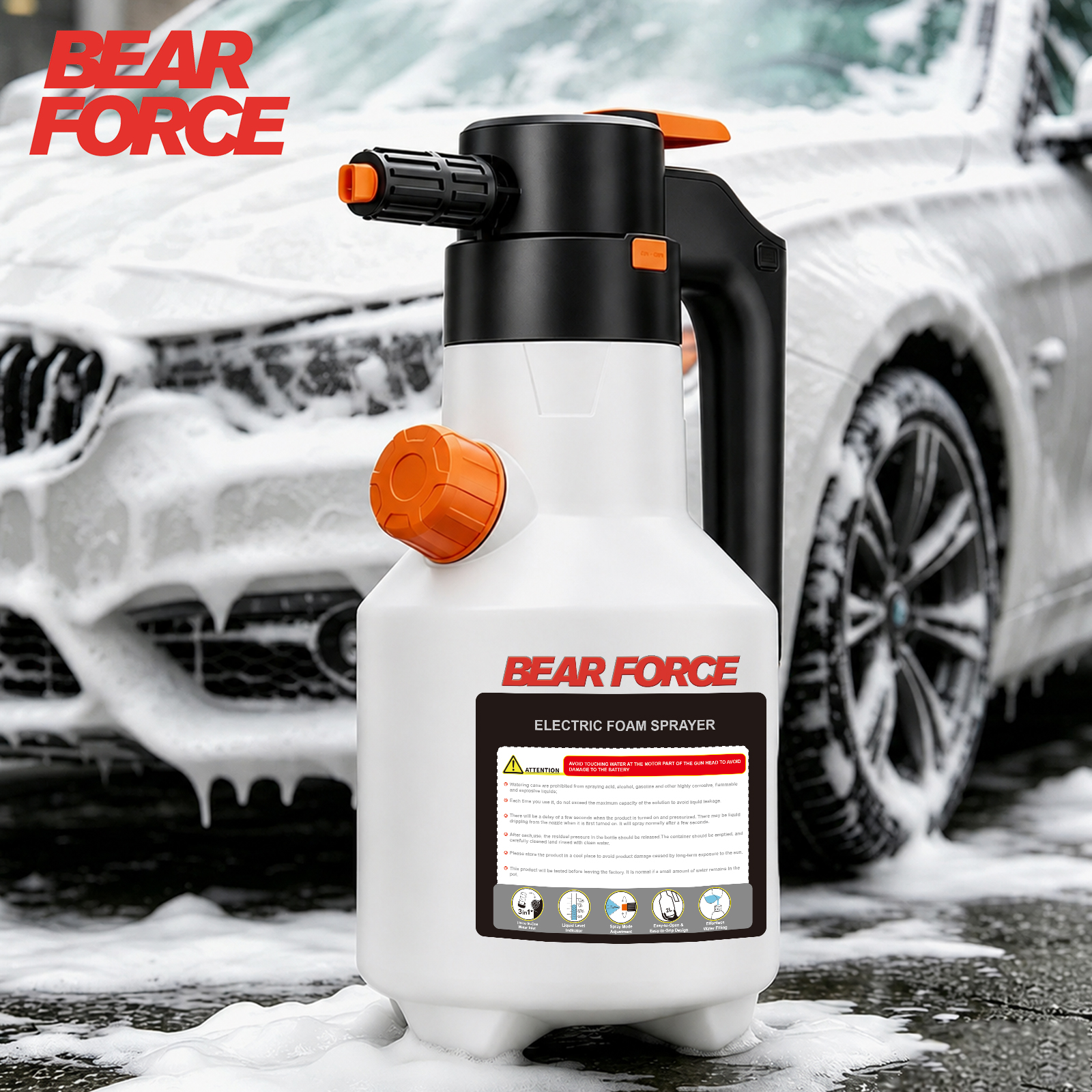 Foam Cannon Car Wash - 2L Elektrischer Schaumsprüher, 3000mAh USB-Aufladbar mit