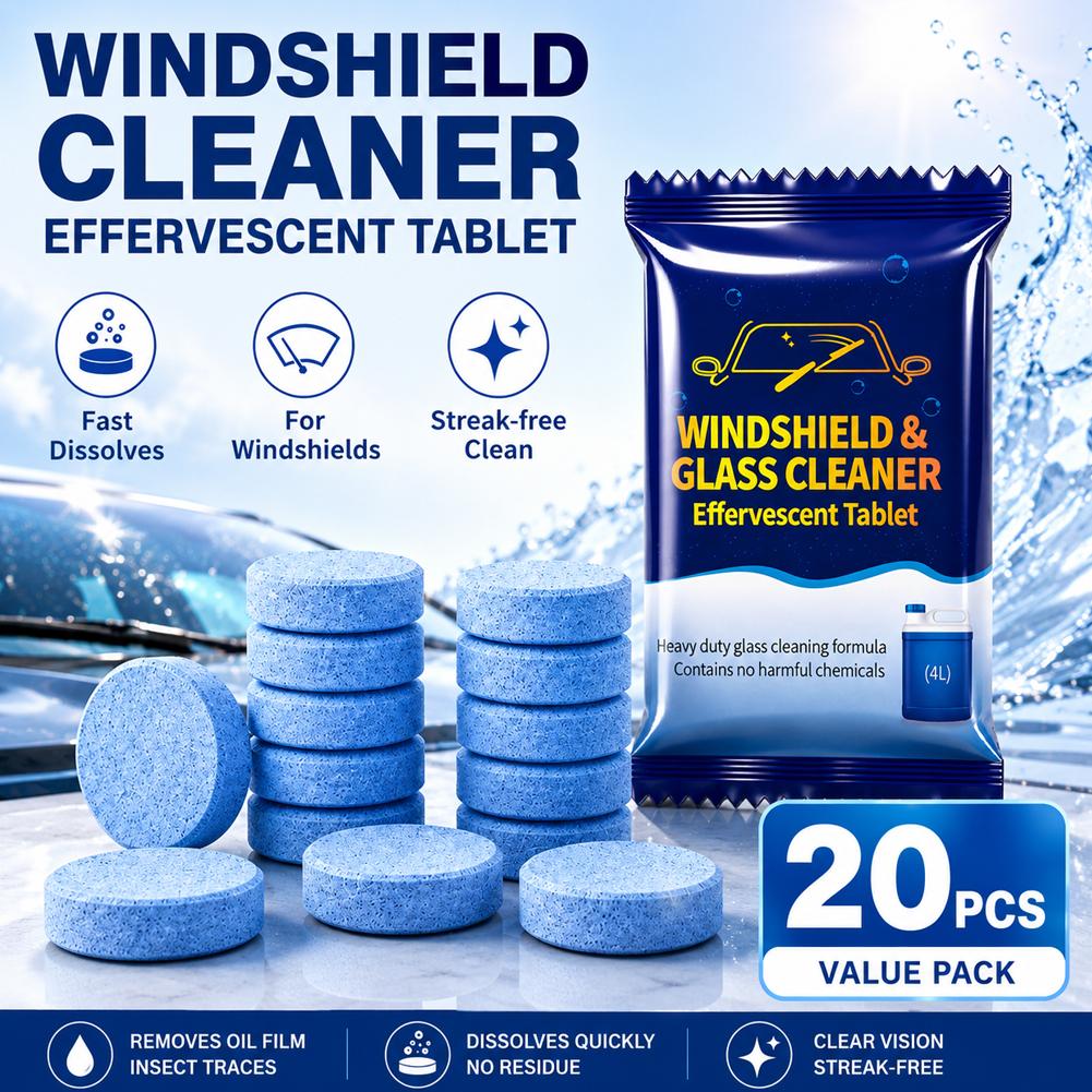 Glass Cleaner Streak - Auto-Scheibenreiniger-Brausetabletten, leistungsstarker Ölfilm-Entferner, streifenfreier Glasreiniger, Reinigungstabletten