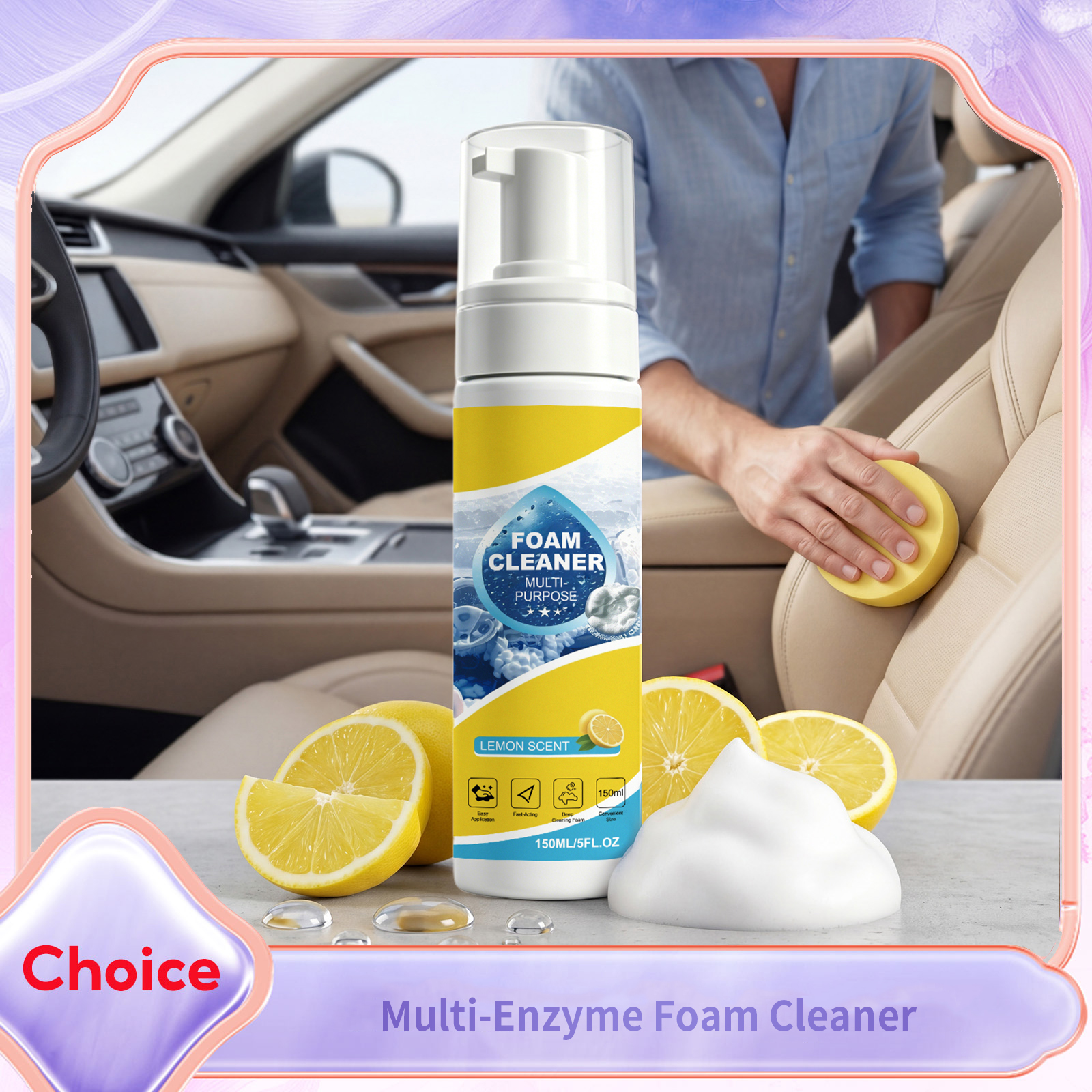 Leather Cleaner Interior - Schaumreiniger Mehrzweck-Autoinnenraumreiniger Ohne Spülen Multi-Enzym Schaumreinigungsspray