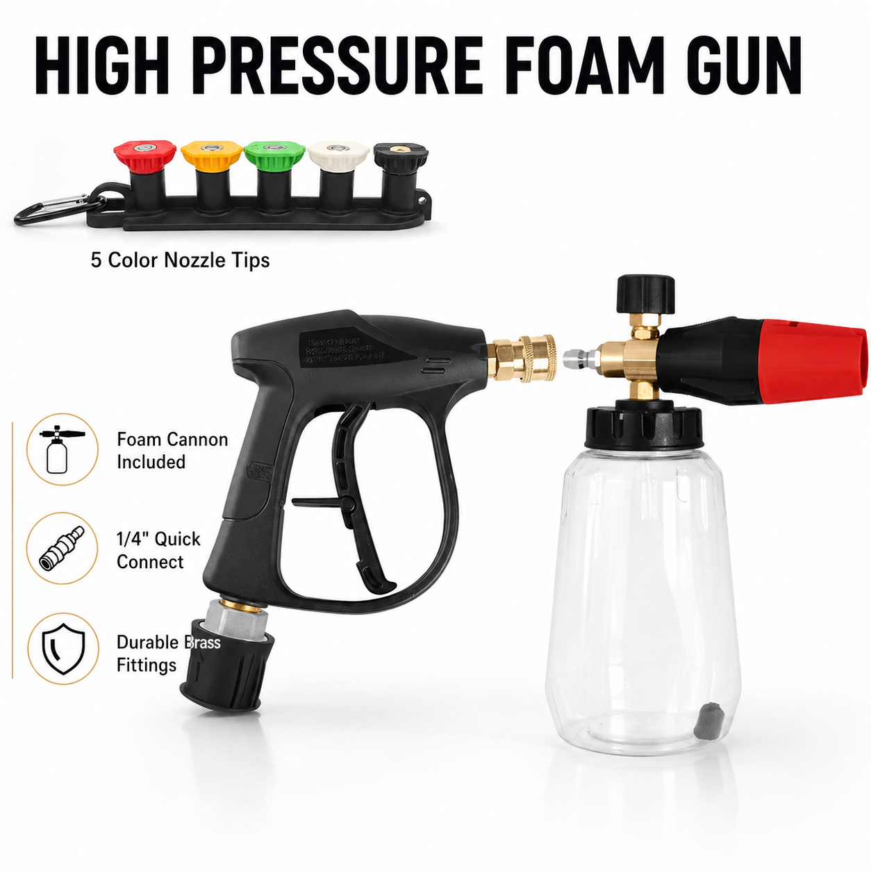 Pressure Washer Foam Gun - 1/4-Zoll Schnellanschluss Schaumkanone & Hochdruckreiniger-Pistolen-Set, Schlauchadapter