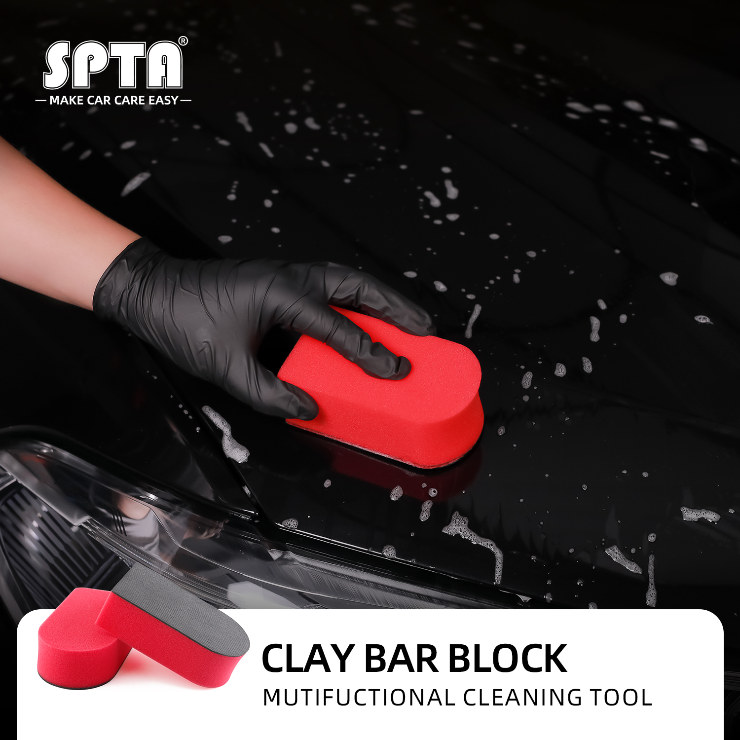 Clay Bar Lubricant - SPTA 1 Stück Roter Auto-Reinigungsschwamm, Magische