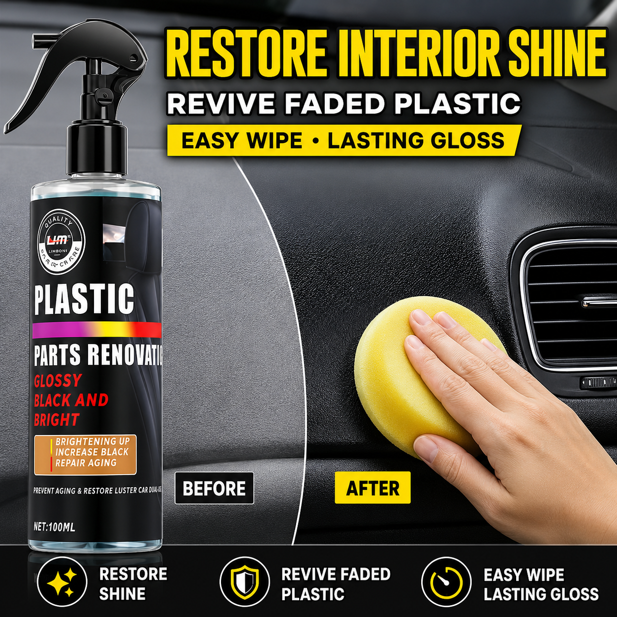 Trim Restorer Plastic - Kunststoff-Renovierungsspray für Autos, Anti-Aging-Aufheller und Restaurator