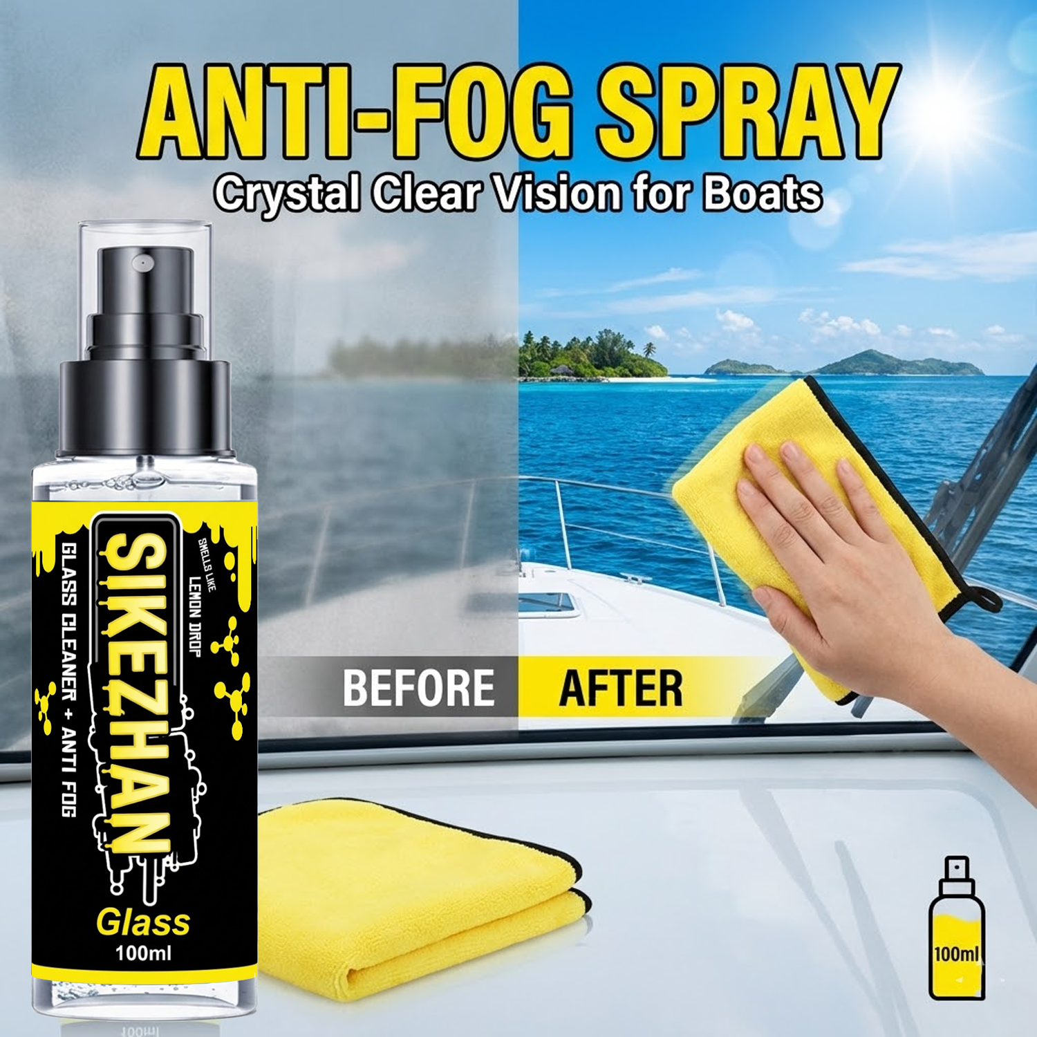 Glass Cleaner Streak - 2in1 Anti-Beschlag-Spray und Auto-Glasreiniger mit Tuch,