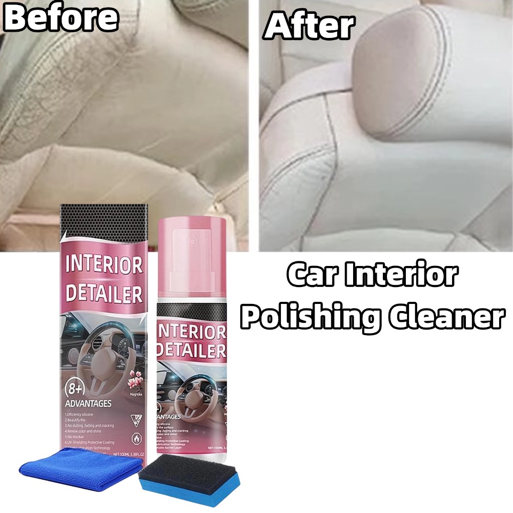 Leather Cleaner Interior - 100ml Auto-Innenraum-Poliermittel, Spülfreies Mehrzweck-Innenraumreinigungsspray, Leder- und