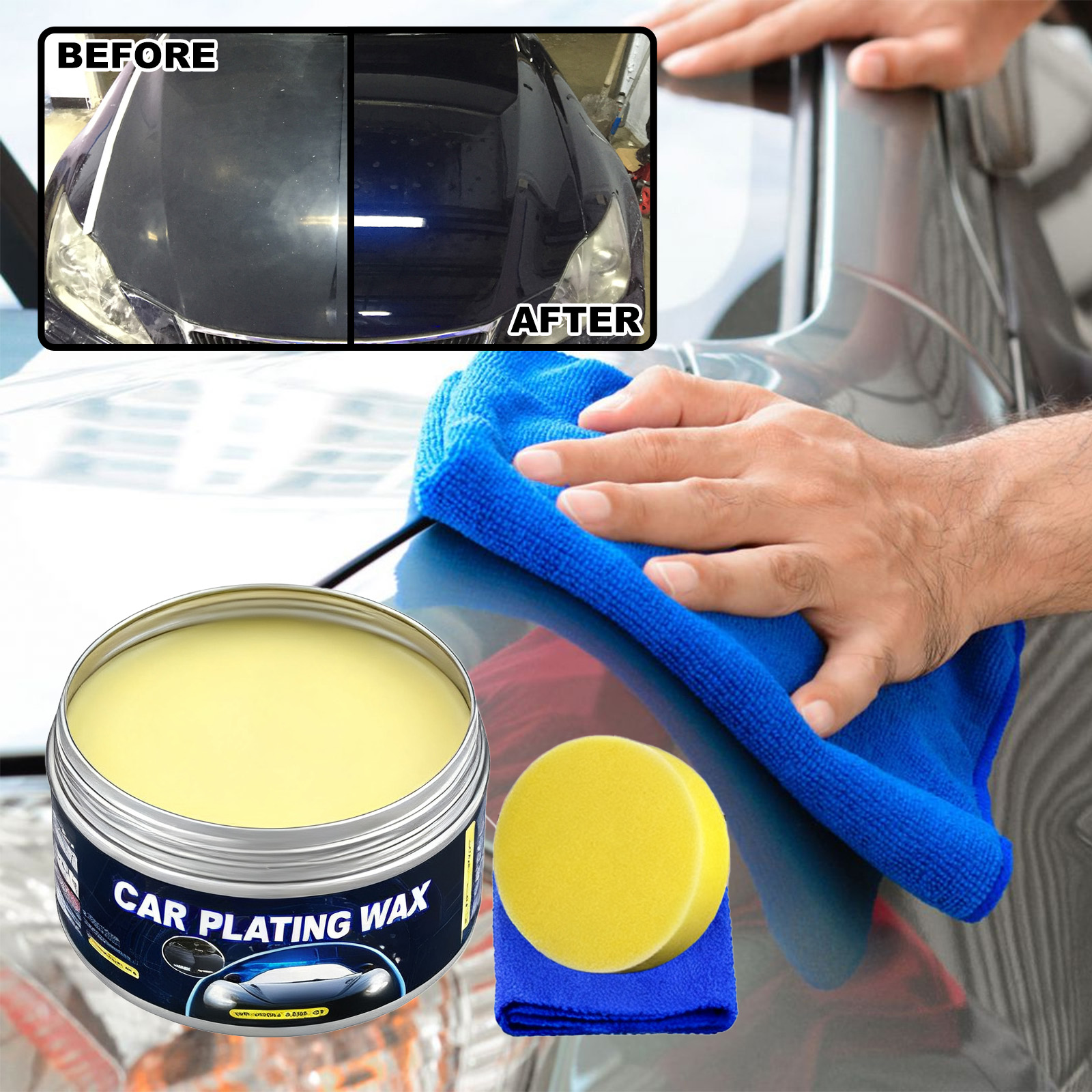 Car Wax Ceramic Coating - Auto-Nano-Keramik-Beschichtungswachs, All-in-One-Autopolitur, Kratzerentfernung, hydrophober Dichtmittel für