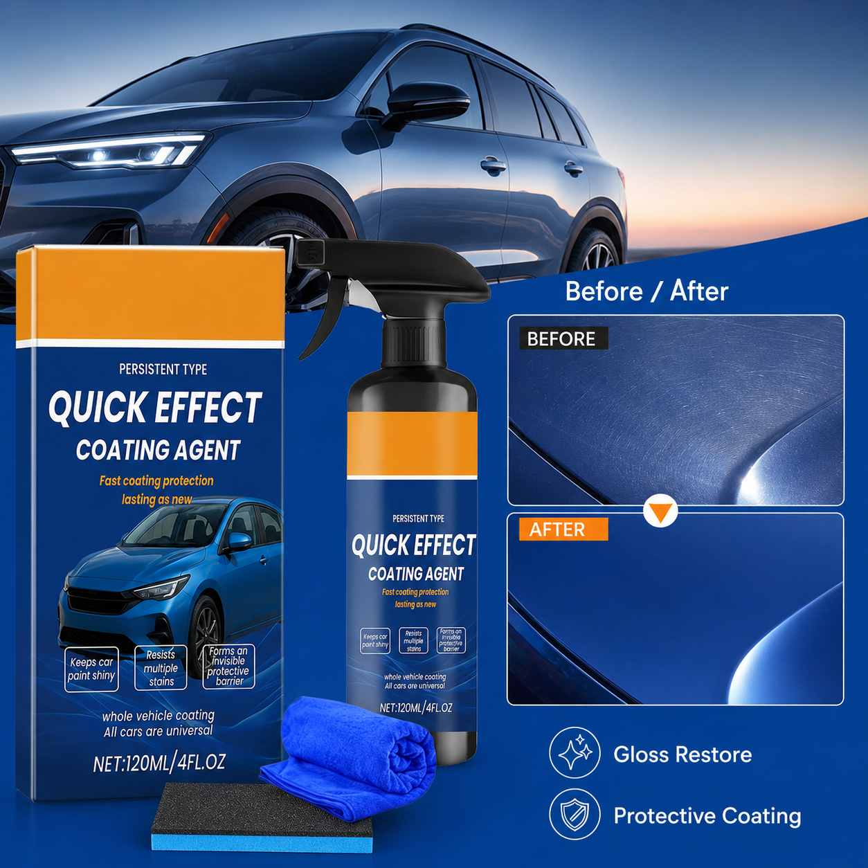 Car Wax Ceramic Coating - Auto-Beschichtungsspray Schnellwirkendes Keramikwachs Wasserabweisender Glanzschutz Reiniger