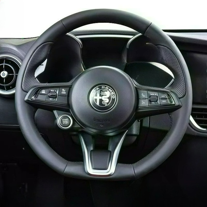 Leather Cleaner Interior - Handgenähter, rutschfester, verschleißfester schwarzer Leder-Lenkradbezug für
