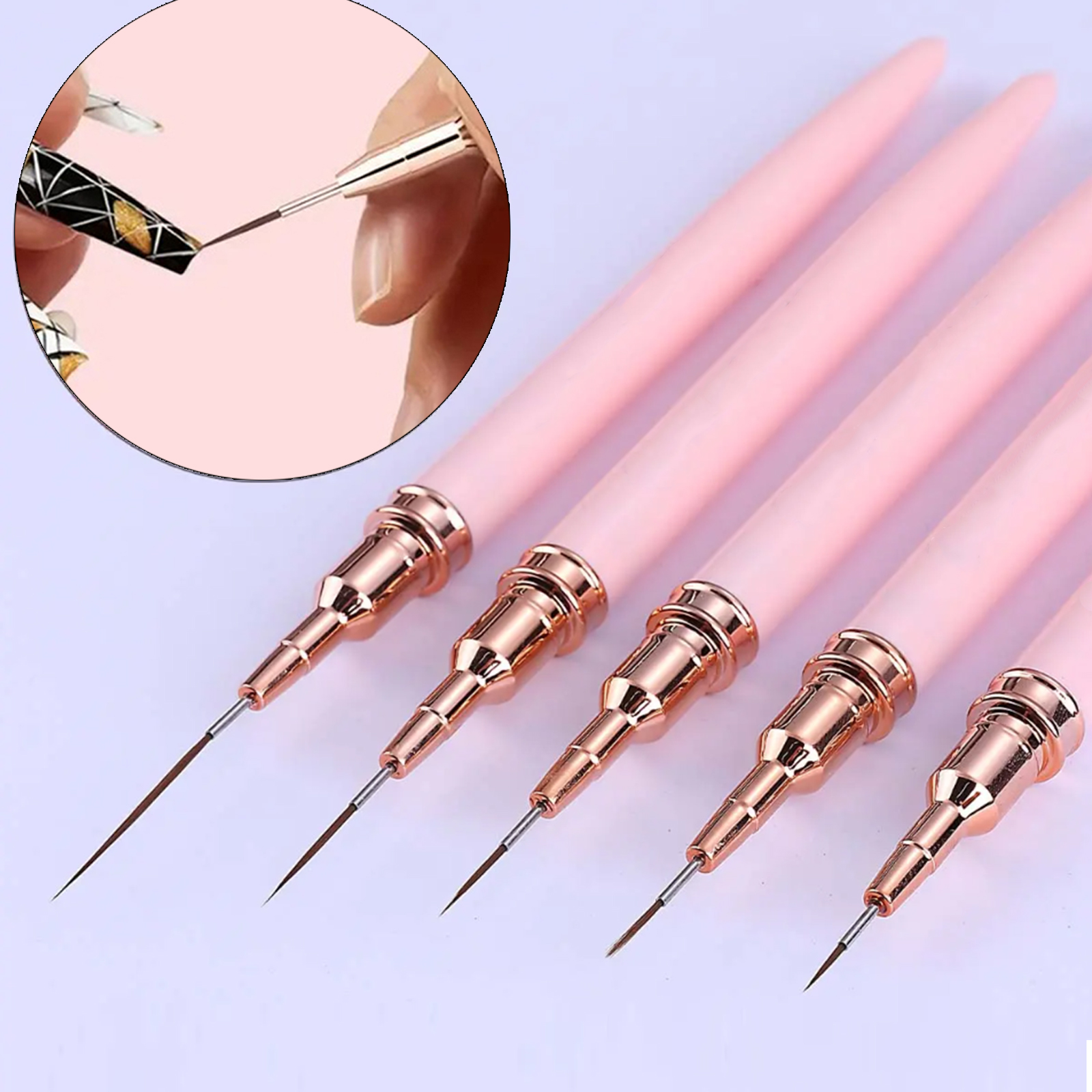 Detailing Brush Set - 5-teiliges Nail-Art-Stift-Set, ultrafeine Detailstifte 0,7-2,5 mm,