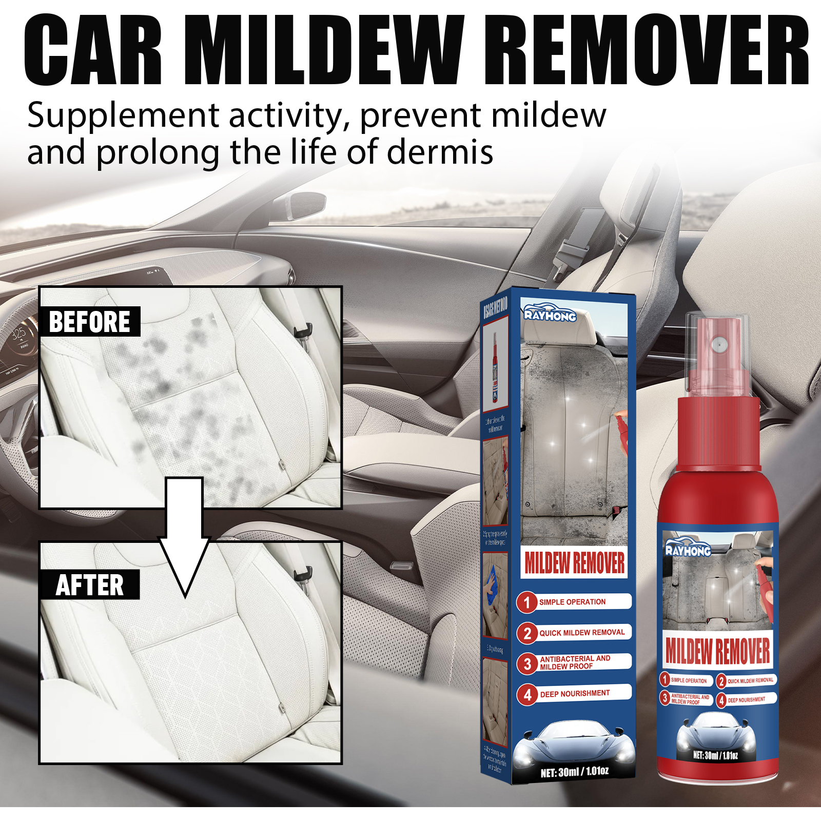 Leather Cleaner Interior - Auto-Schimmelentferner-Spray Multifunktionaler Flecken- und Schimmelentferner für