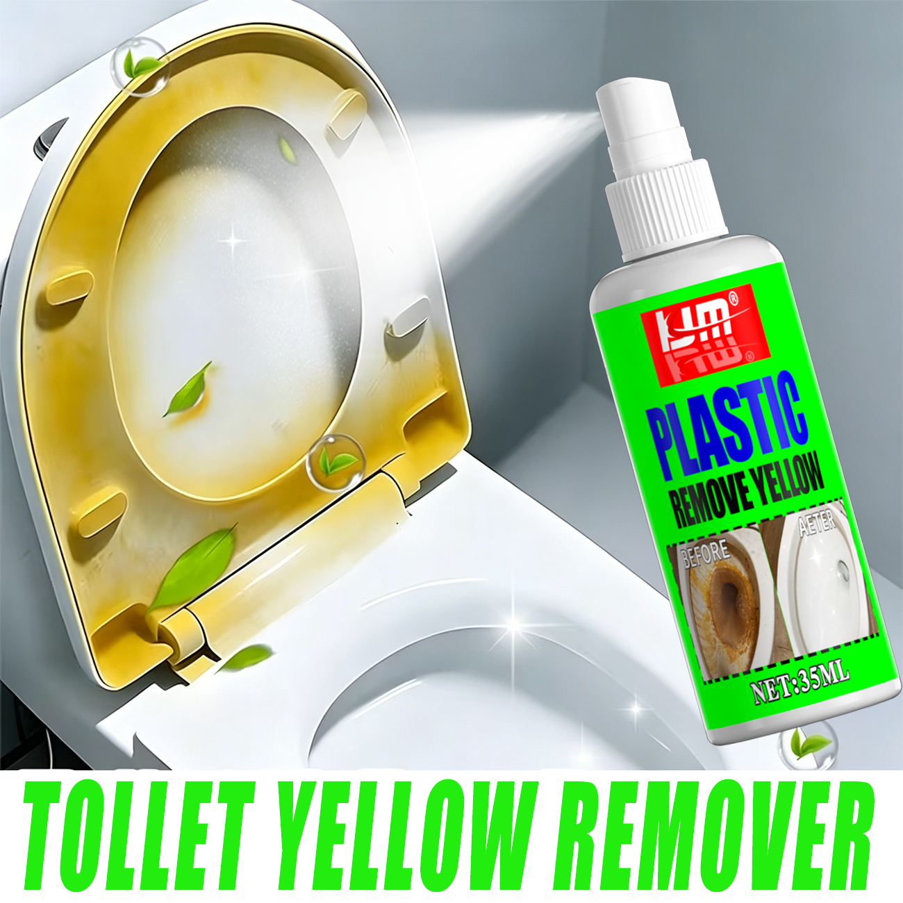 Seat Cleaner Fabric - KJM 35ml Toilettensitz-Gelbentferner-Spray für Kunststoff-Flecken &